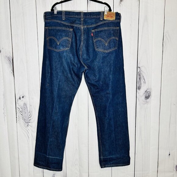 Levis 501 Jeans Mens Size 44x34 Blue Button Fly Straight Leg Denim Pants - Picture 5 of 10